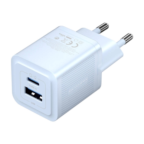 Ładowarka sieciowa, Vention, FEQL0-EU,  USB-C, USB- A,  30W/30W , GaN (niebieska)