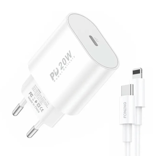 Ładowarka sieciowa Foneng EU39, 1x USB, PD 3.0 + Kabel USB C do Lightning