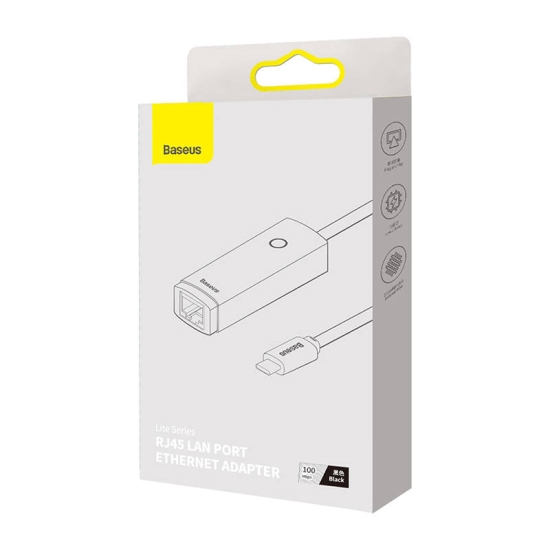 Adapter sieciowy Baseus Lite Series USB-C do RJ45, 100Mbps (czarny)