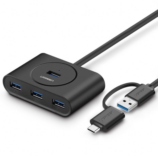 HUB USB 3.0 + USB-C 3.1 UGREEN 4-portowy, OTG  CR113 (czarny)