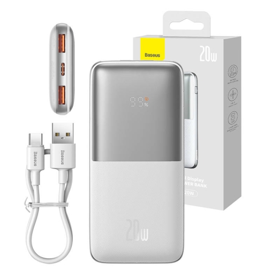 Powerbank Baseus Bipow Pro 10000mAh, 2xUSB, USB-C, 20W (biały)