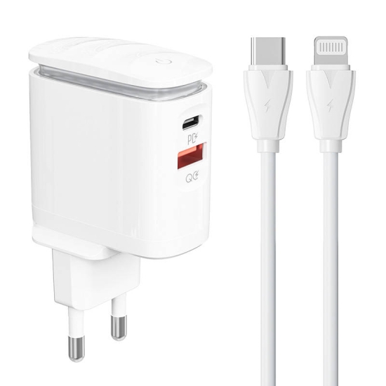 Ładowarka sieciowa LDNIO A2423C USB, USB-C + kabel USB-C -  Lightning