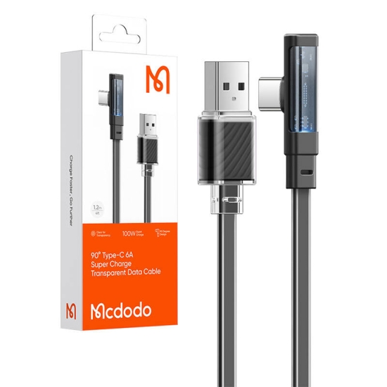 Kabel USB-C do USB-C Mcdodo CA-3423 90 stopni 1.8m z LED (czarny)