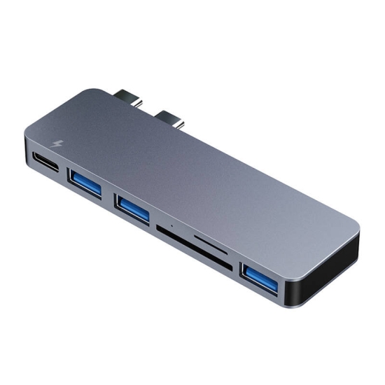 Hub 6w2 RayCue 2x USB-C do Thunderbolt 3 + 3x USB-A 3.0 5Gbps + SD/TF 2.0 (szary)