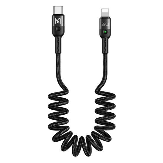 Sprężynowy kabel USB-C do Lightning Mcdodo CA-1960, 36W, 1.8m (czarny)