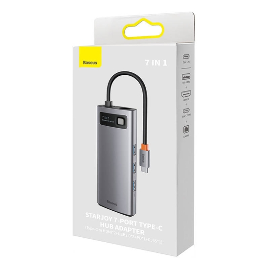 Hub 7w1 Baseus Metal Gleam Series, USB-C do 3x USB 3.0 + HDMI + USB-C PD + VGA + Ethernet RJ45