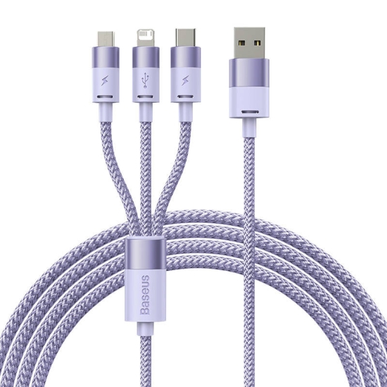 Kabel USB 3w1 Baseus StarSpeed, USB-C + micro USB + Lightning, 3,5A, 1.2m (fioletowy)