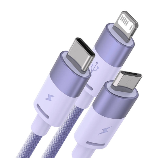 Kabel USB 3w1 Baseus StarSpeed, USB-C + micro USB + Lightning, 3,5A, 1.2m (fioletowy)