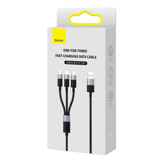 Kabel szybkiego ładowania  Baseus StarSpeed USB do M+L+C 3.5A 0.6M(BLack)