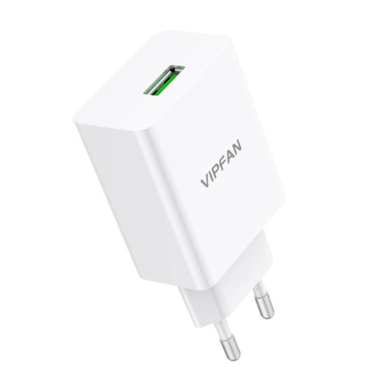 Ładowarka sieciowa VFAN E03, 1x USB, 18W, QC 3.0 + kabel Lightning (biała)