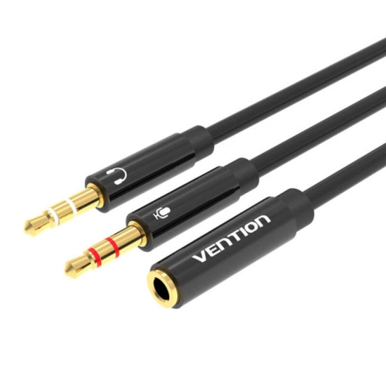 Kabel audio 2x 3,5mm męski do 4 biegunowego żeńskiego 3,5mm Vention BBTBY  0,3m czarny