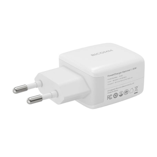 Ładowarka sieciowa 25W PD Ricomm RC251 EU, 1xUSB-C + kabel USB-C 2.1m