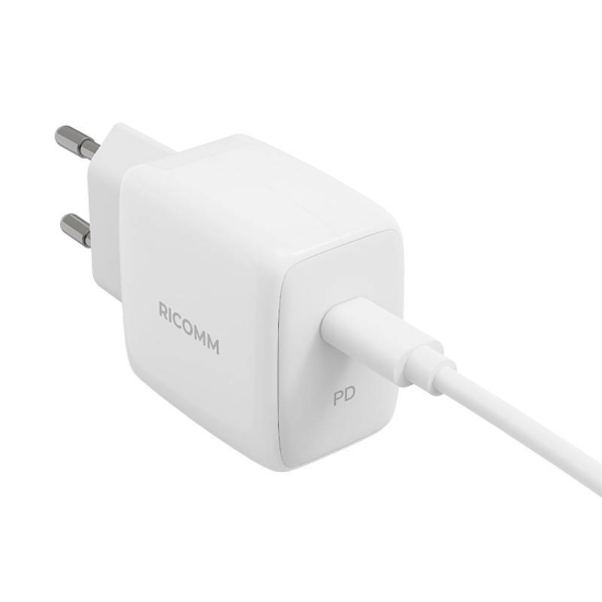 Ładowarka sieciowa 25W PD Ricomm RC251 EU, 1xUSB-C + kabel USB-C 2.1m