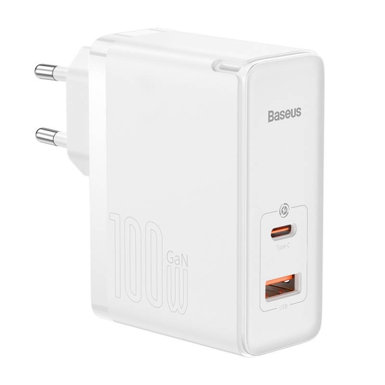 Ładowarka sieciowa Baseus GaN5 Pro, USB-C + USB, 100W + kabel (biała)