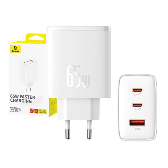 Ładowarka sieciowa Baseus OS-Cube Pro 2xUSB-C + USB, 65W (biała)