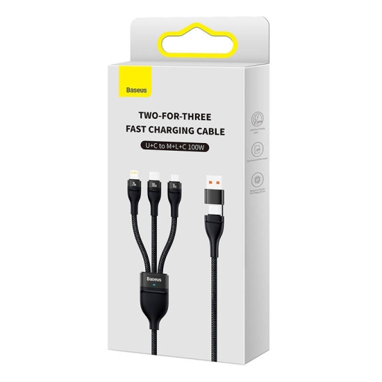 Kabel USB 3w1 Baseus Flash Series 2, USB-C + micro USB + Lightning, 100W, 1.2m (czarny)