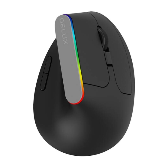 Bezprzewodowa mysz pionowa Delux M618C 2.4G 1600DPI RGB (czarna)