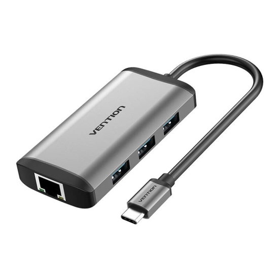 Stacja dokująca 6w1 USB-C do HDMI, 3x USB3.0, RJ45, PD Vention CNCHB 0,15m szary