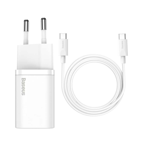 Ładowarka sieciowa Baseus Super Si Quick Charger 1C 25W z przewodem USB-C do USB-C 1m (biała)