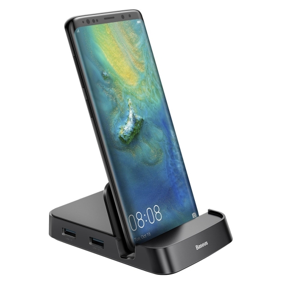 Stacja dokująca, HUB USB-C Baseus Mate Docking do smartfonów Huawei i Samsung, 15W (czarna)