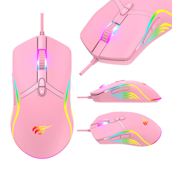 Mysz gamingowa Havit MS1026 RGB 1000-6400 DPI (różowa)
