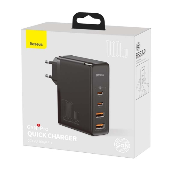 Ładowarka sieciowa Baseus GaN2 Pro, 2x USB + 2x USB-C, 100W, EU (czarna)