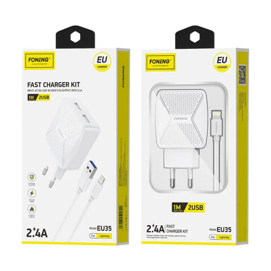 Ładowarka sieciowa Foneng EU35 2x USB z kablem USB do Lightning 2.4A (biała)