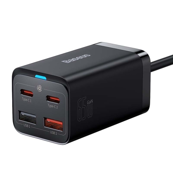 Ładowarka sieciowa Baseus GaN3 Pro, 2x USB-C, 2x USB, 65W (czarna)