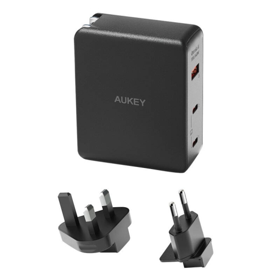 Ładowarka sieciowa Aukey PA-B7O, 1xUSB-A, 2xUSB-C, 140W GaN (czarna)