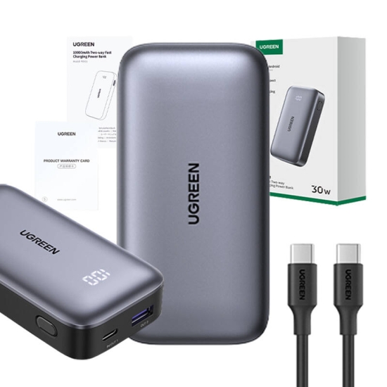 Powerbank 10000mAh Ugreen Nexode PB502, USB + USB-C, 30W PD (czarny)