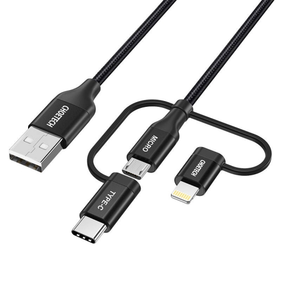 Kabel ładowania Choetech IP0030, MFi 3w1, USB-A/Lightning/ Micro USB/USB-C, 5V, 1,2m (czarny)