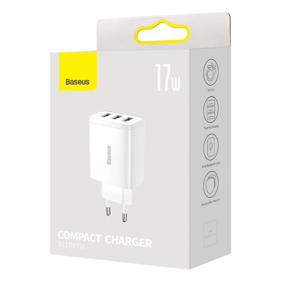 Ładowarka sieciowa Baseus Compact Quick Charger, 3x USB, 17W (biała)