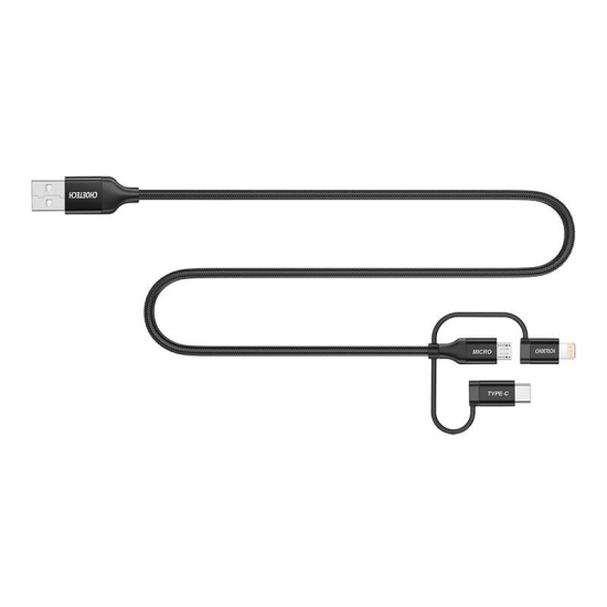 Kabel ładowania Choetech IP0030, MFi 3w1, USB-A/Lightning/ Micro USB/USB-C, 5V, 1,2m (czarny)