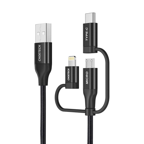 Kabel ładowania Choetech IP0030, MFi 3w1, USB-A/Lightning/ Micro USB/USB-C, 5V, 1,2m (czarny)