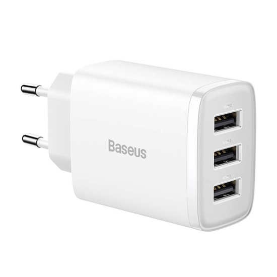 Ładowarka sieciowa Baseus Compact Quick Charger, 3x USB, 17W (biała)