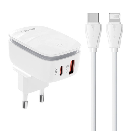 Ładowarka sieciowa LDNIO A2425C USB, USB-C + kabel USB-C - Lightning