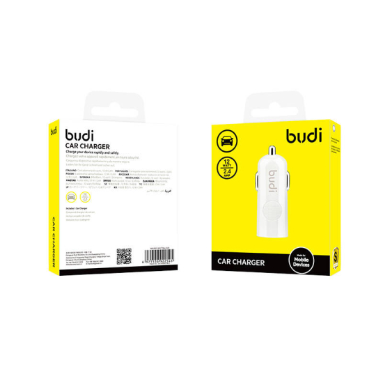 Ładowarka samochodowa LED Budi 1xUSB-A, 2.4A (biała)