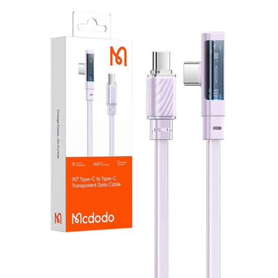 Kabel USB-C do USB-C Mcdodo CA-3454 90 stopni 1.8m z LED (fioletowy)