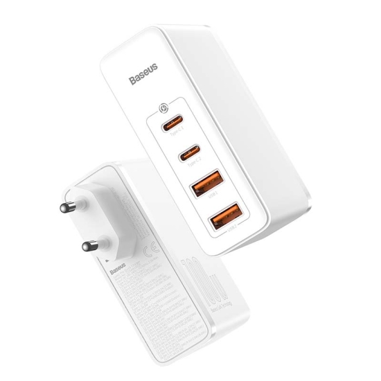 Ładowarka sieciowa Baseus GaN2 Pro, 2x USB + 2x USB-C, 100W, EU (biała)