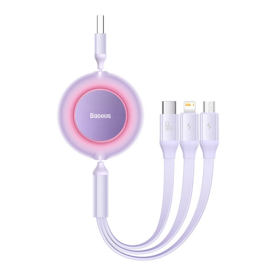 Kabel USB 3w1 Baseus Bright Mirror 3, micro USB / Lightning / USB-C, 66W / 2A, 1.1m (fioletowy)