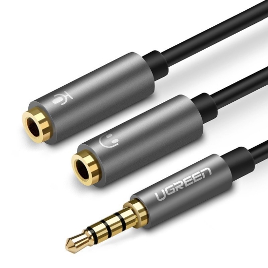 Rozdzielacz audio AUX UGREEN  AV141 kabel mini jack 3,5 mm (męski) do słuchawki + mikrofon (żeńskie), 20cm (czarny)