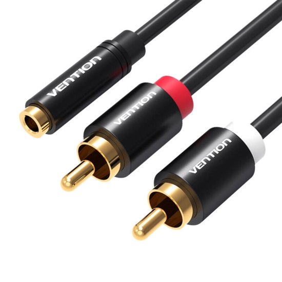 Kabel audio 3,5mm żeński na 2x RCA męski Vention VAB-R01-B200 2m czarny