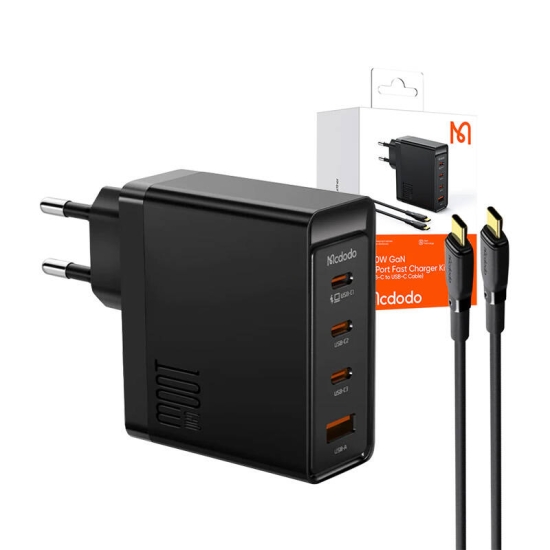 Ładowarka sieciowa McDodo GAN 3xUSB-C + USB, 100W + kabel 2m (czarna)