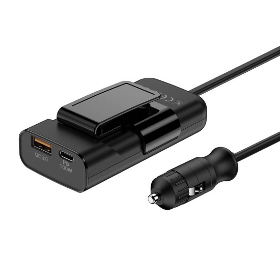 Ładowarka samochodowa Budi 105W, USB + USB-C,  PD + QC 3.0 (czarna)