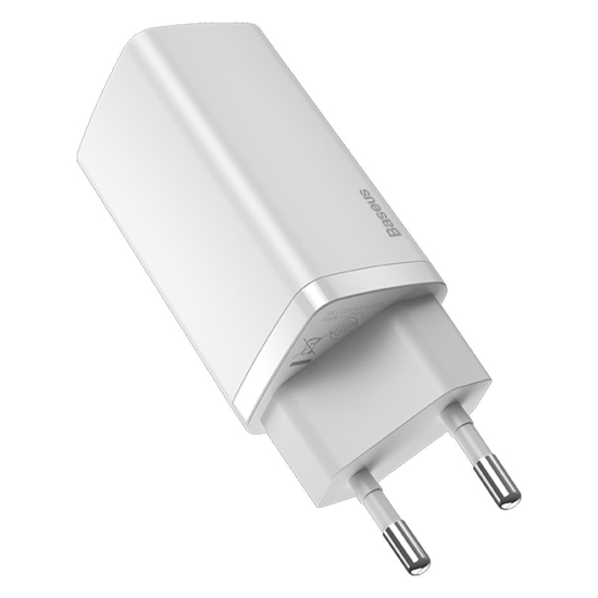 Ładowarka sieciowa Baseus GaN2 Lite, USB + USB-C, 65W, EU (biała)