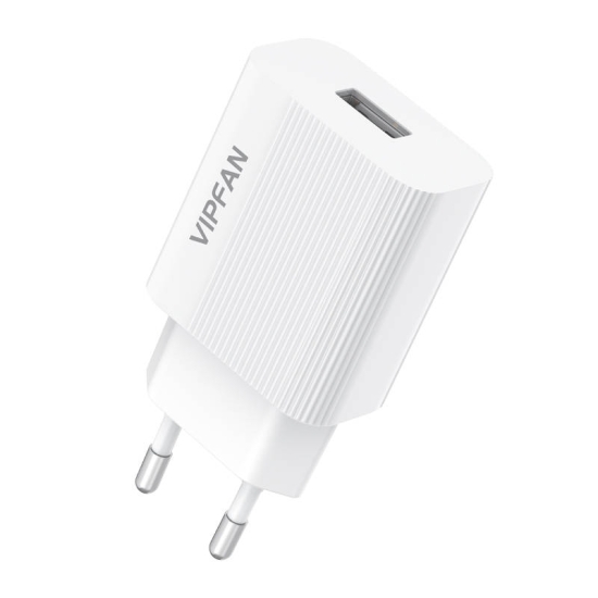 Ładowarka sieciowa VFAN E01, 1x USB, 2.4A + kabel USB-C (biała)