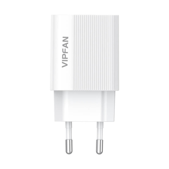 Ładowarka sieciowa VFAN E01, 1x USB, 2.4A + kabel USB-C (biała)