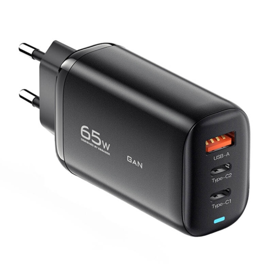 Ładowarka 2xUSB-C 1xUSB-A 65W Essager GaN (czarna)