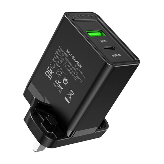 Ładowarka sieciowa USB-A, USB-C Vention FBBB0-UK 18W/20W UK czarna