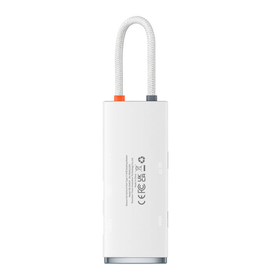 Hub 6w1 Baseus Lite Series, USB-C do 2x USB 3.0 + HDMI + USB-C + TF/SD (biały)